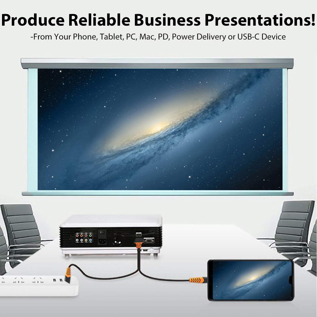 Tek Styz, Orange PRO USB-C HDMI Works for Samsung Galaxy Tab S5e/Galaxy Tab S6 at 4k with Power Port, 6ft Cable at Full 2160p@60Hz, 6Ft/2M Cable