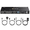 USB C HDMI DP KVM Switch for 1 Desktop+1 Laptop, Dual Monitor KVM Switch 4K@60Hz Support PD with USB C Cable, Wired Controller and Power Adapter