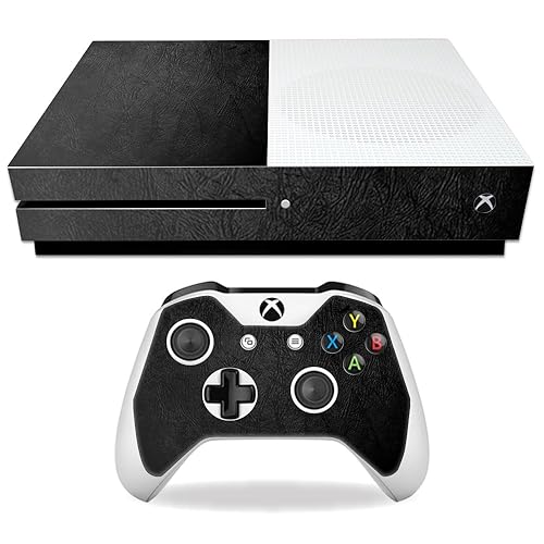 MightySkins Skin Compatible with Microsoft Xbox One S - Black Leather | Protective, Durable, and Unique Vinyl Decal wrap Cover | Easy to Apply