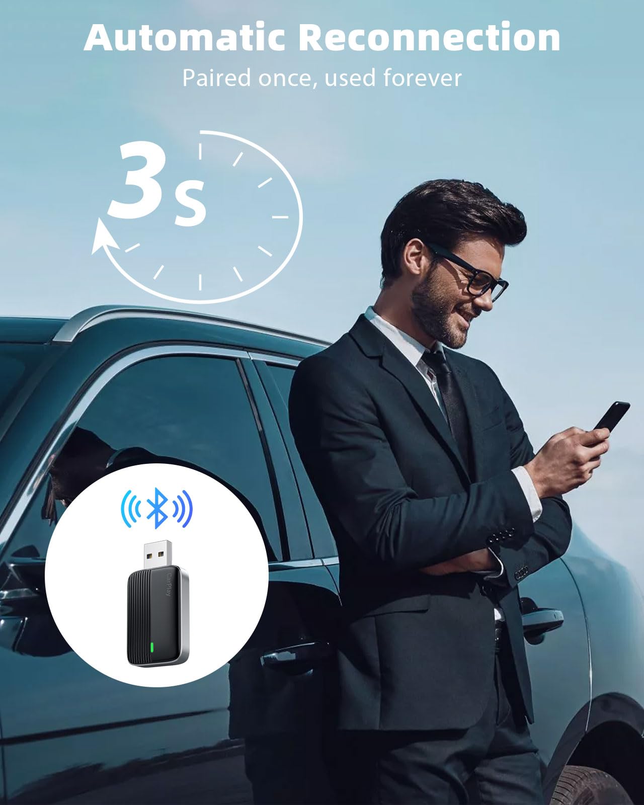 MoKo Wireless CarPlay Adapter for Apple iPhone, Mini Car Play Adapter for iOS 10+ & Cars with Apple CarPlay, Wired Car Play to Wireless, Fast Response