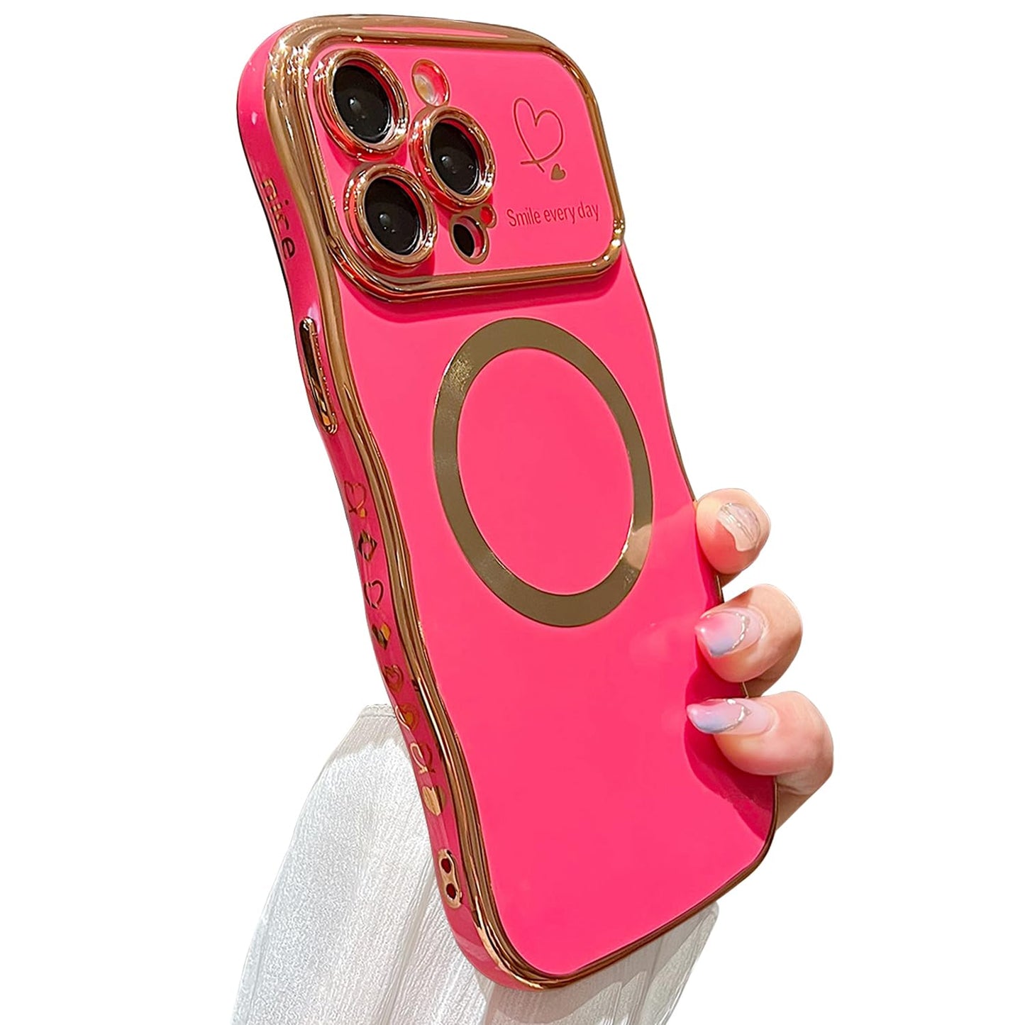 ZONRW for iPhone 15 Pro Max Case Magnetic,Cute Wave Shape, Hot Pink