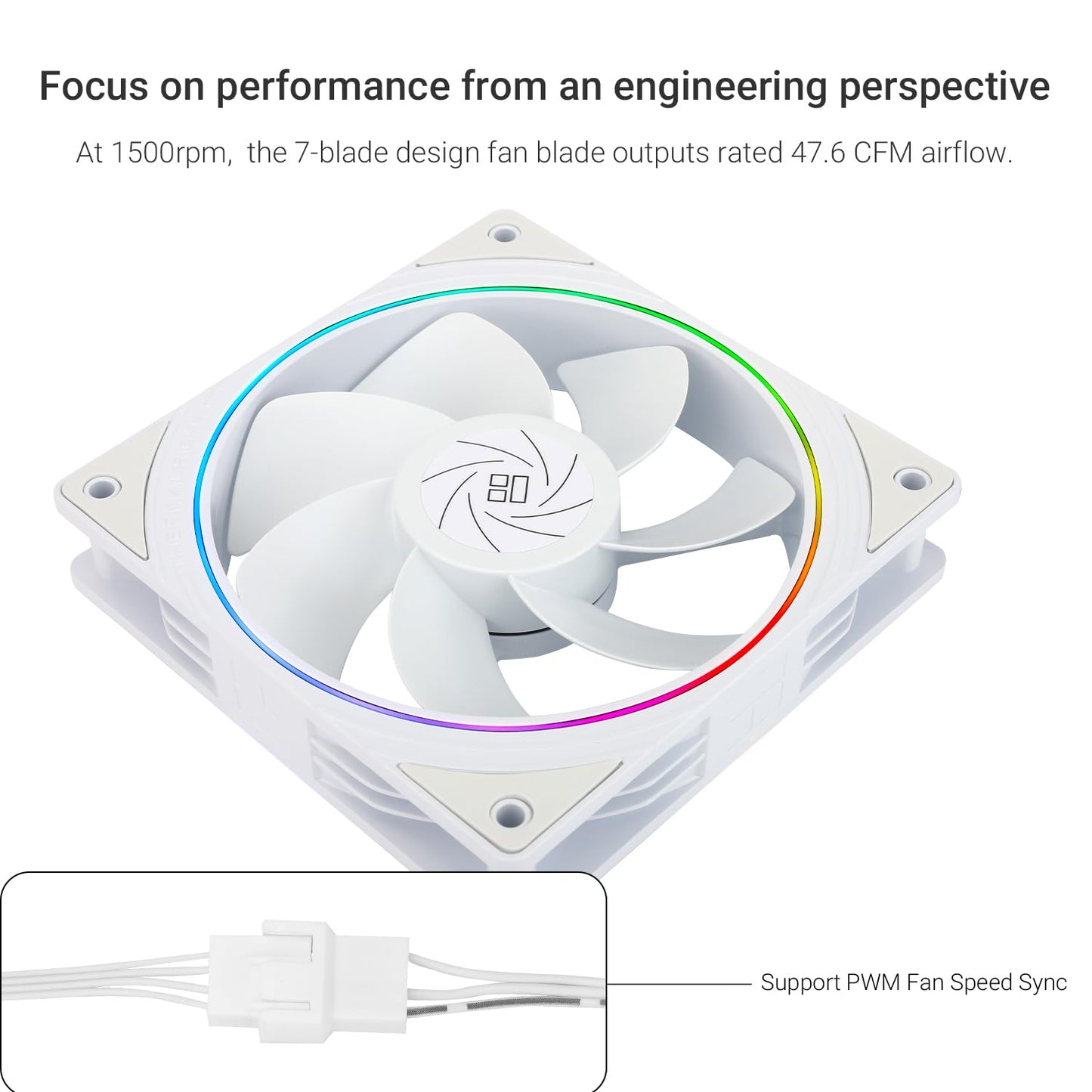 Thermalright TL-S12RW X3 CPU Fan, 120mm White Computer Cooler Fine Aperture ARGB Halo PC Fan,Reverse Airflow Design Chassis Cooling, 1500RPM
