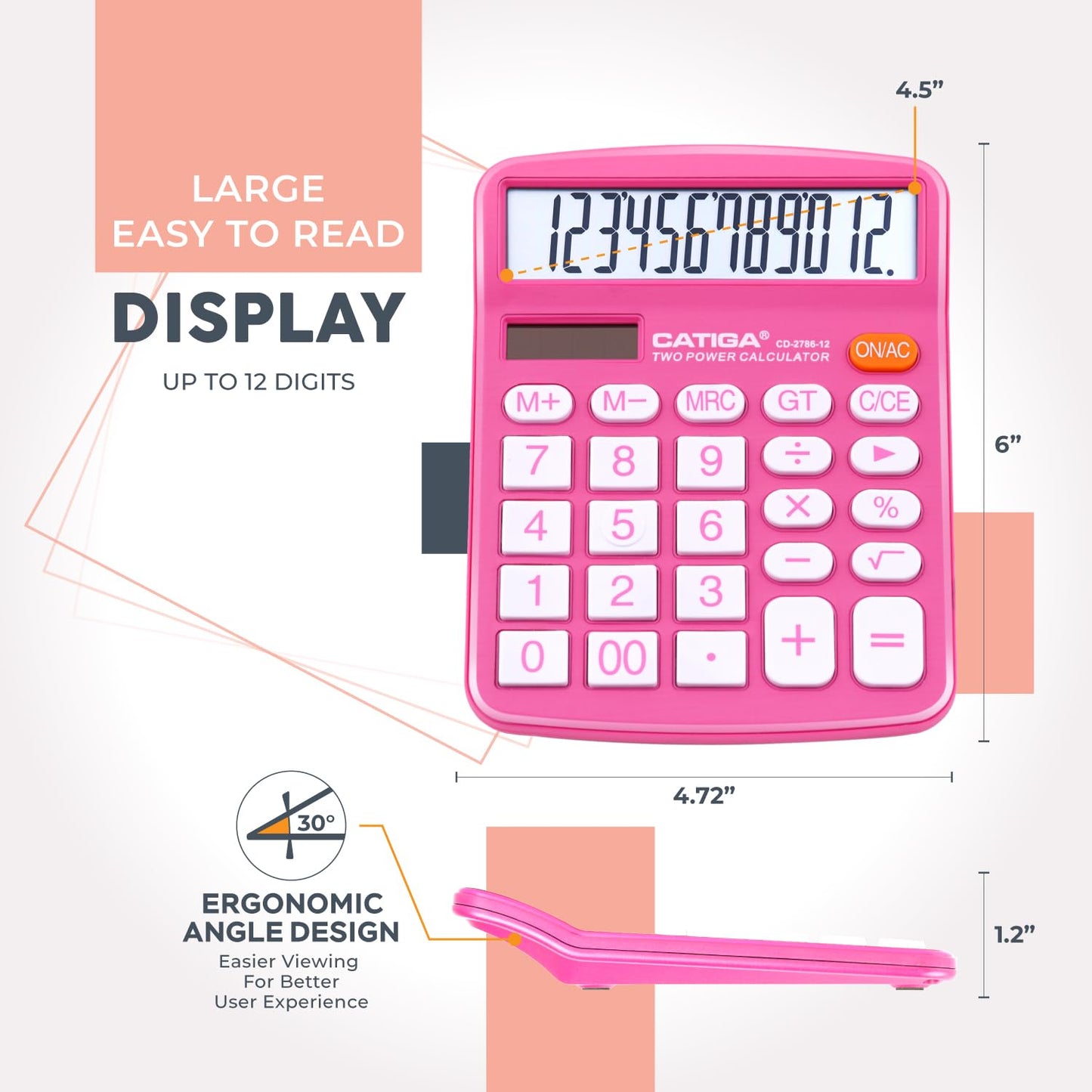 12 Digit Desktop Calculator with Large LCD Display and Sensitive Button, Dual Solar Power and Battery, Standard Function for Office, Home, School