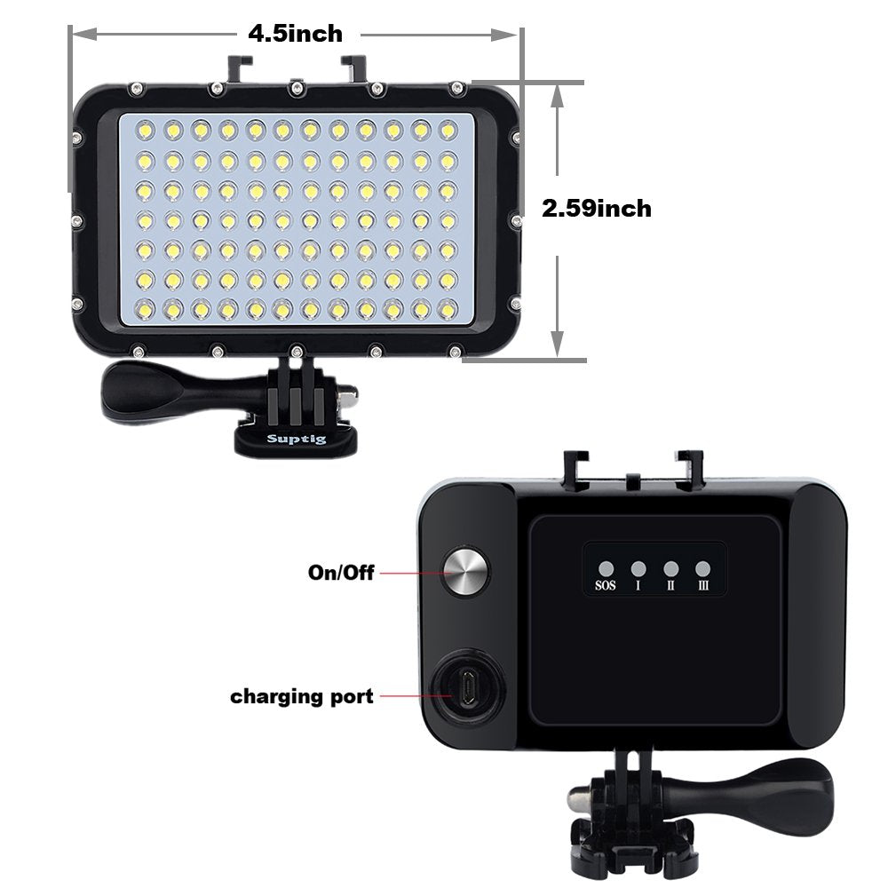 Suptig Underwater Lights Dive Light 84 LED High Power Dimmable Waterproof LED Video Light Waterproof 164ft(50m) for Gopro Canon Nikon Pentax Panasonic