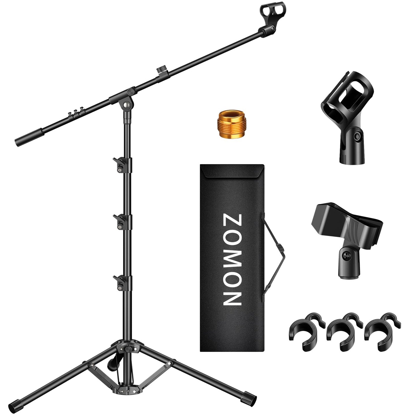 Microphone Stand, Tripod Boom Arm Floor Mic Stand Height Adjustable Heavy Duty for Singing Podcast for Blue Yeti Shure SM58 SM48 Samson Q2U