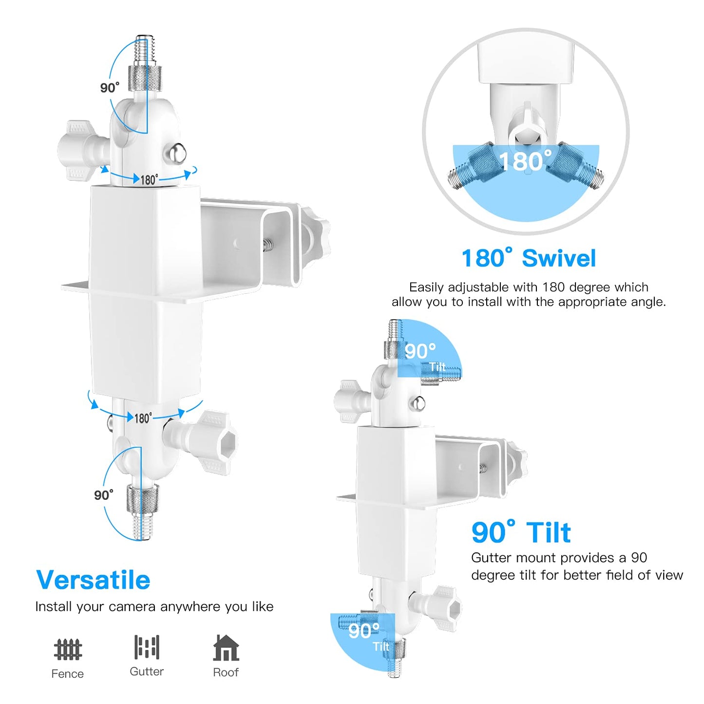 Adjustable 2 in 1 Security Camera and Solar Panel Gutter Mount Compatible with Wyze/Reolink/Arlo Solar Panel for Maximum Sunlight