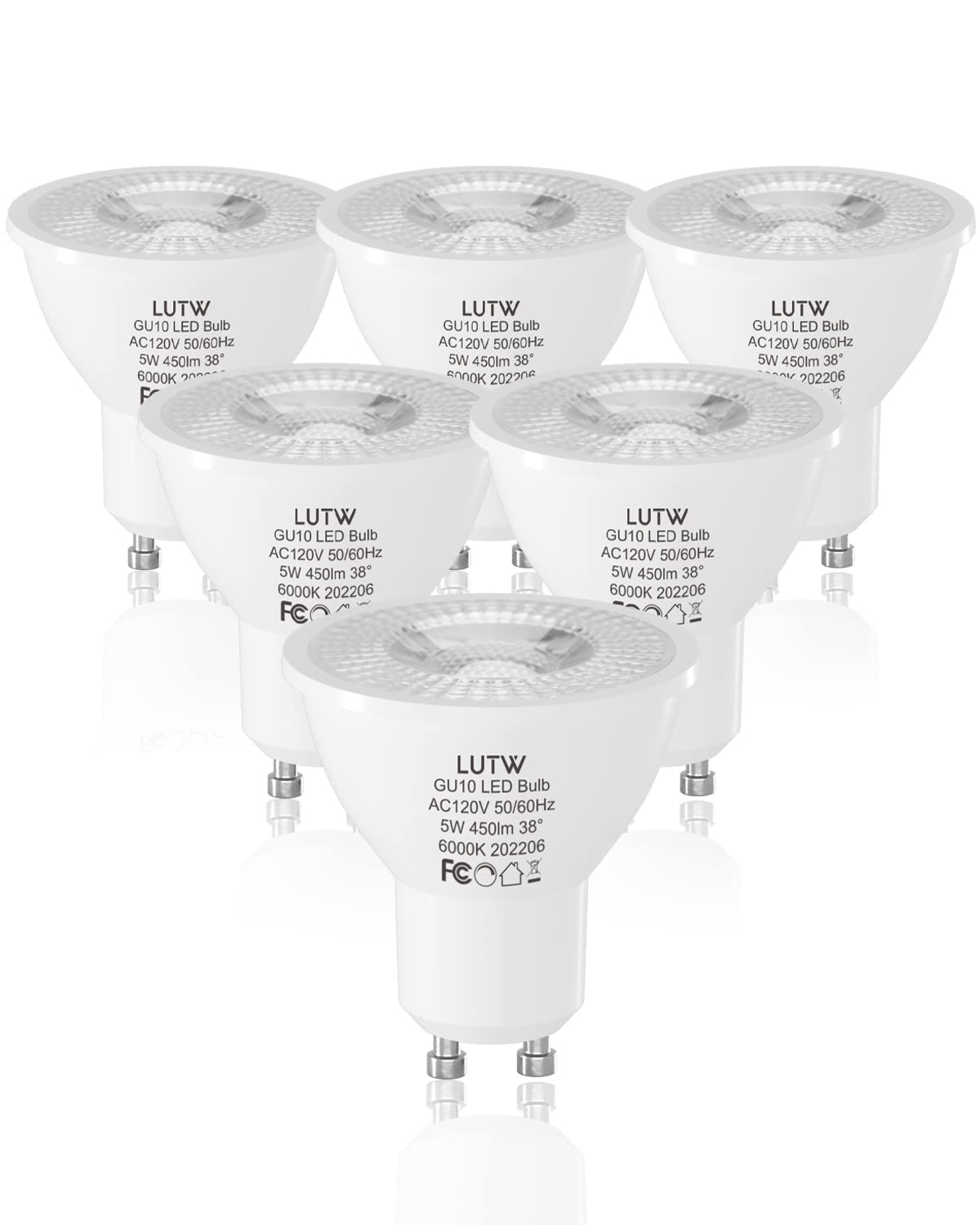 LUTW MR16 Dimmable LED Spot Bulbs, 38° 40W 6000K Cool White, 6 Pack