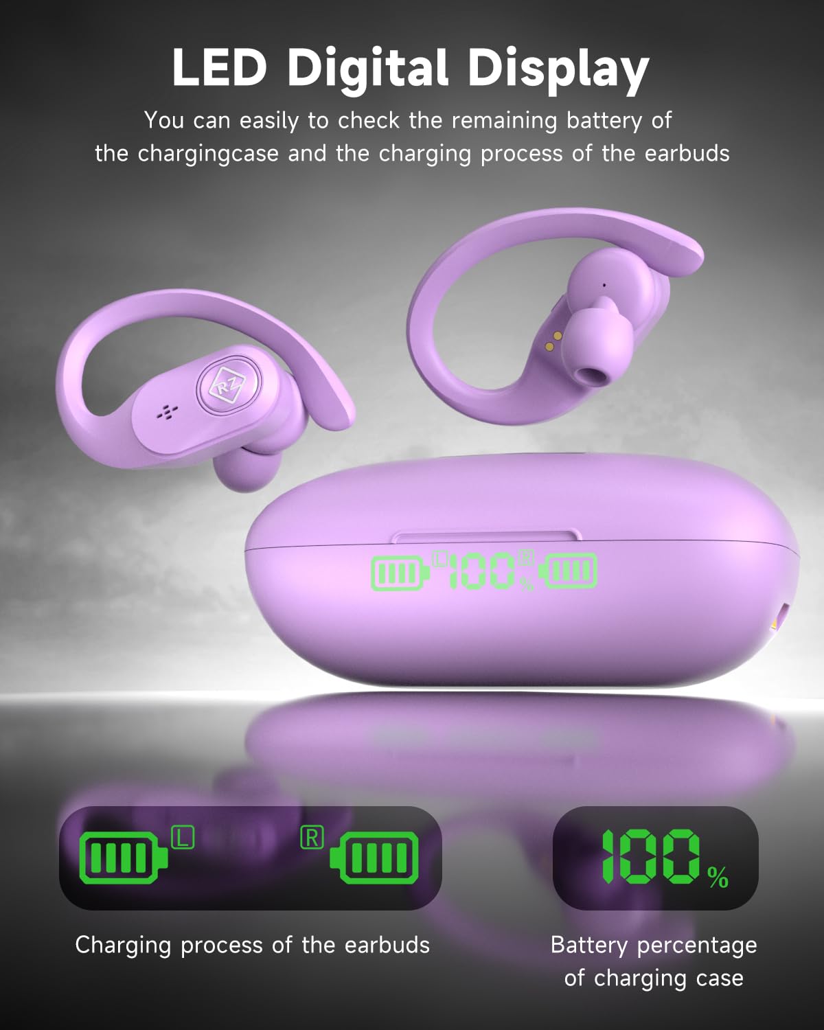 Wireless Earbuds Bluetooth Headphones Wireless Charging Case LED Display 40H Playtime Built in Mic Over Ear buds Waterproof Earphones with Earhooks…