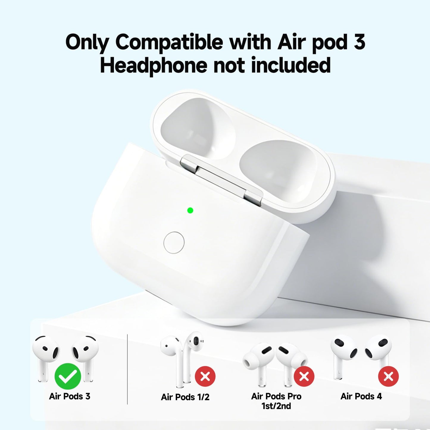 Wireless Charging Case Compatible with AirPod 3, Replacement Airpod 3 Gen Charging Case with Front Bluetooth Button for Pairing,Not Included Earbuds