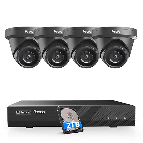 PANOOB 4K Security Camera Systems, 4X 8-Megapixel Wired IP Dome PoE Cameras Outdoor with Person Vehicle Detection, Built-in Mic, Remote Access, 4K 8CH