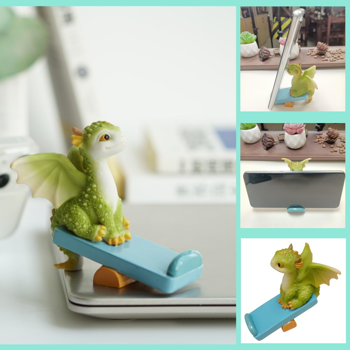 IZKOOKE Cute Dragon Cell Phone Holder, Resin Phone Stand Cellphone Animal Desk Phone Stand for All Mobile Phones Stand Desk Ornaments (Dragon)
