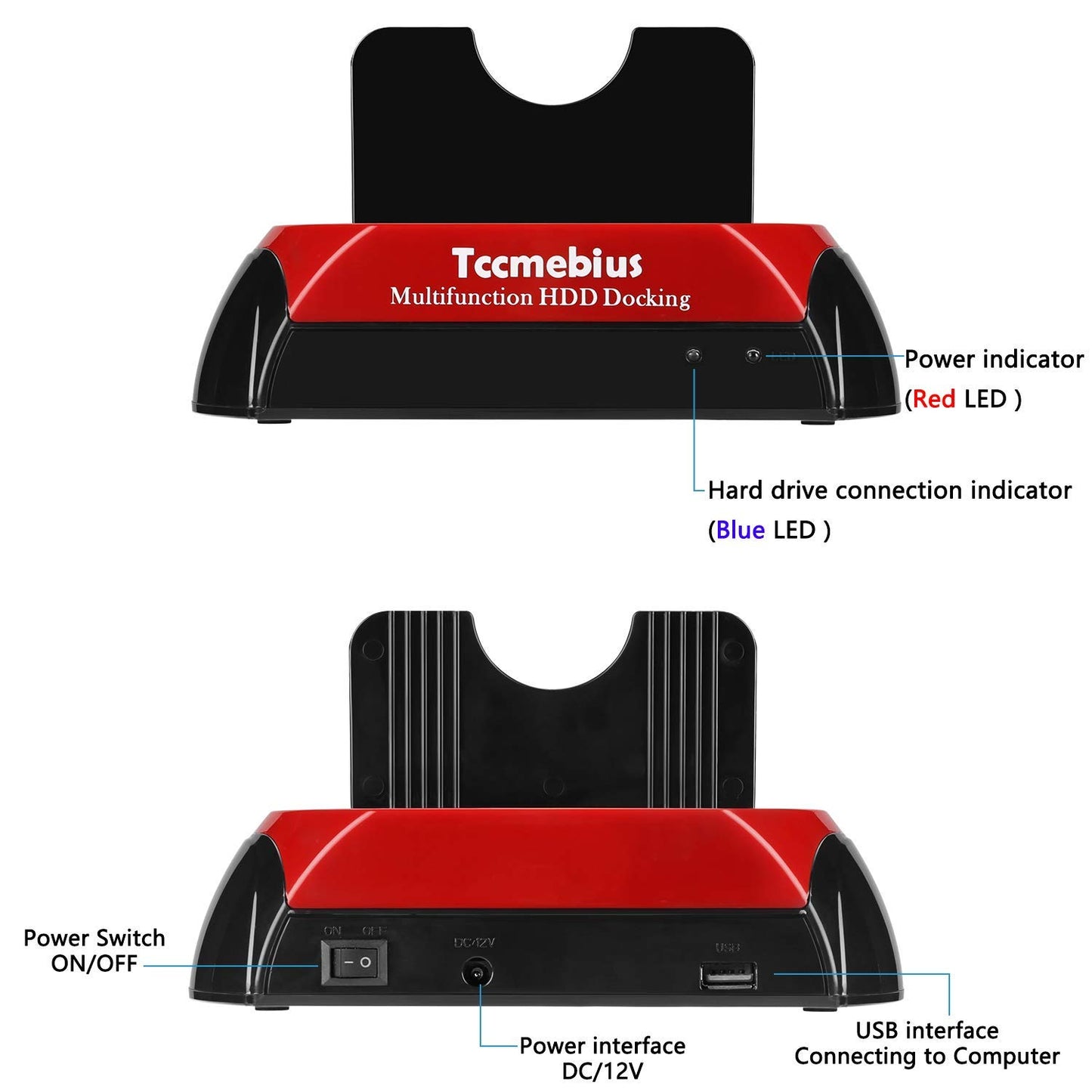 Tccmebius USB 2.0 Hard Drive Docking Station, TCC-S867-US USB 2.0 to 2.5 3.5 Inch SATA IDE Dual Slots Reader External Enclosure, for 2.5" 3.5" IDE