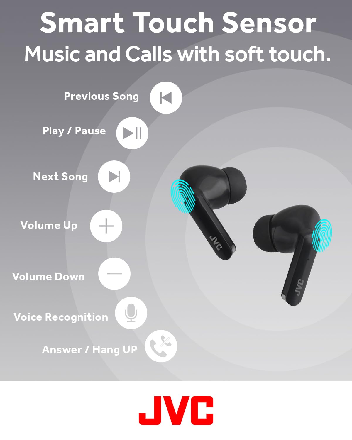 JVC Ultra Compact True Wireless Earbuds Headphones, Total 12 Hour Battery Life, Sound with 13mm Driver, USB-C Connection - HAB5TB (Black)