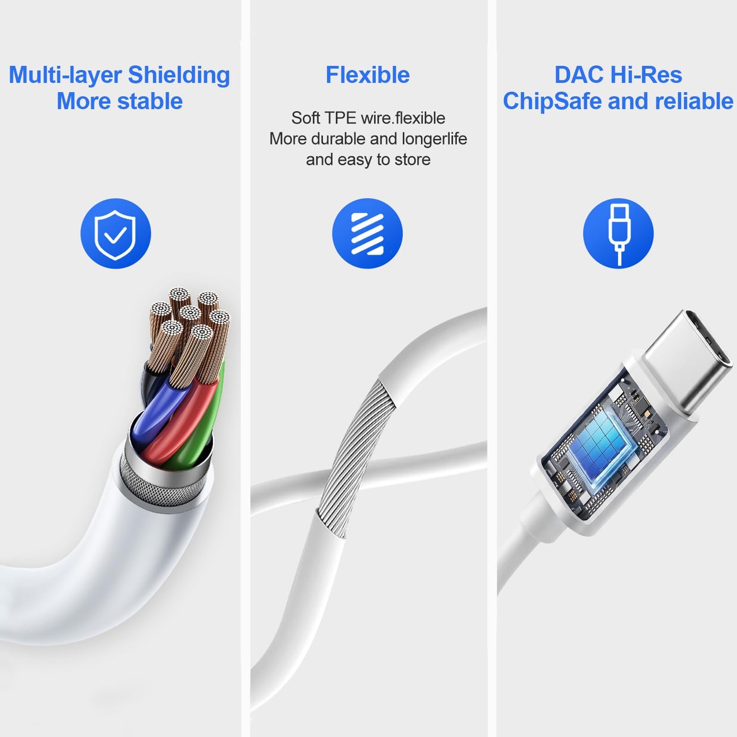 USB C Headphones 3 Pack,Type C Earphones for iPhone 17 16 15 Pro Max Plus iPad Pro Wired USB C Earbuds with Microphone & Remote Control Earphones