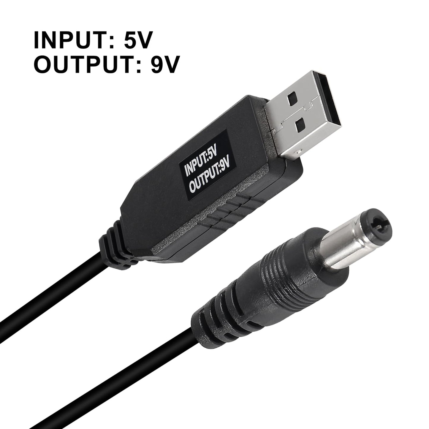 5pcs DC 5V to 9V USB Voltage Step Up Converter Cable with DC Jack 5.5x2.1mm Power Supply Adapter Cable 5V to 9V USB Boost Cable Length 1m/39.37inch