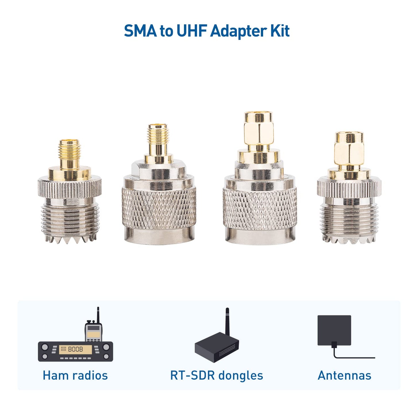 Cable Matters 4-Pack SMA to UHF Adapter Kit, SMA to UHF Gender Changer and Connector Adapter Kit
