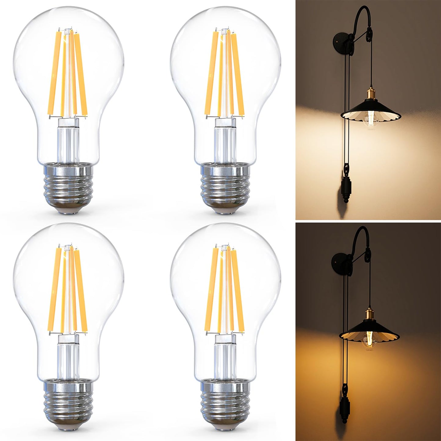 Sunco 4 Pack A19 Edison LED Bulbs, Night Light, 8W=60W, Dimmable