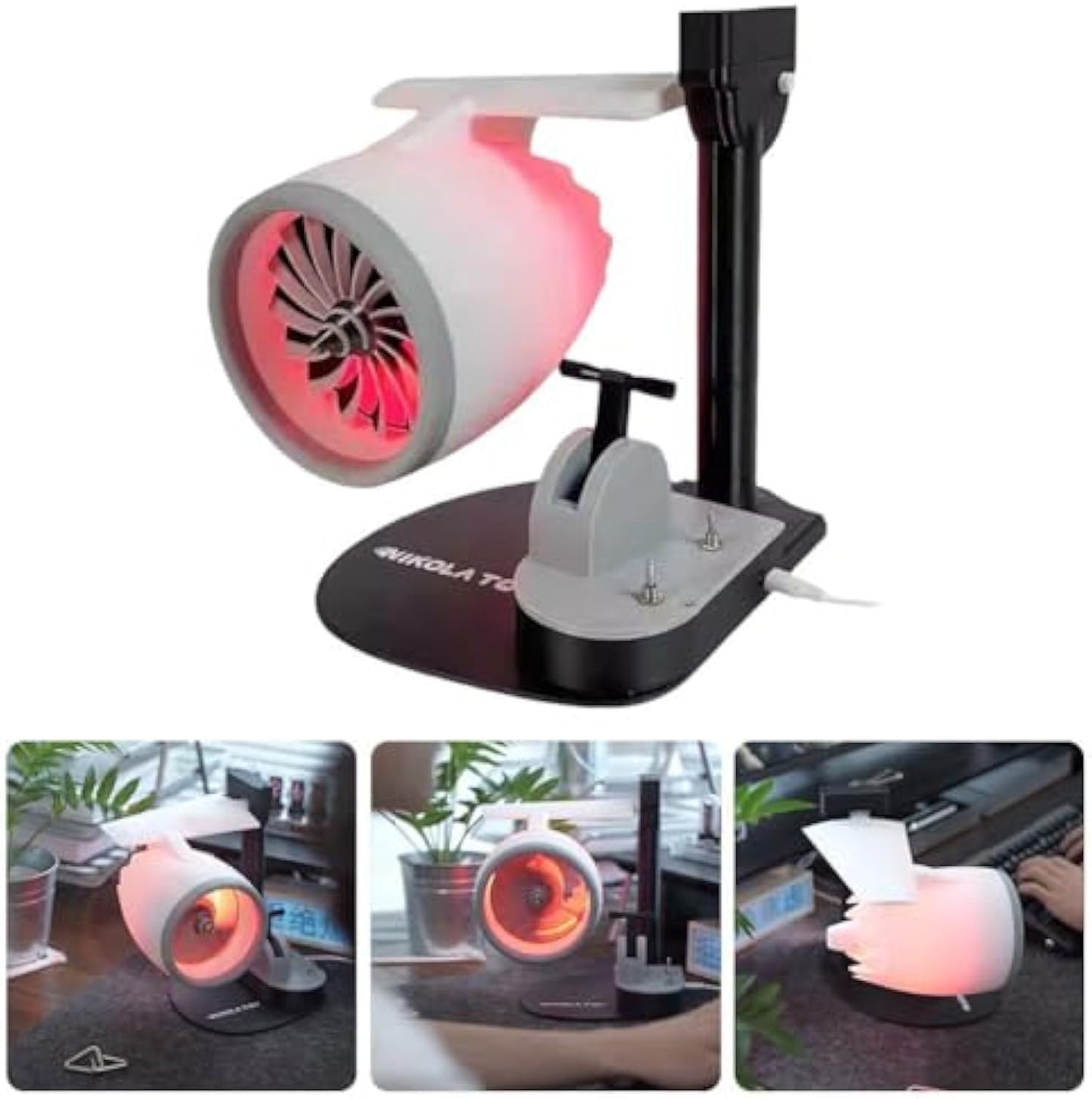 DigScape Creative Turbo Desktop Fan, Jet Engine Design, Red, 5-Blade, Humidifying Spray & LED Tail Flame Effect