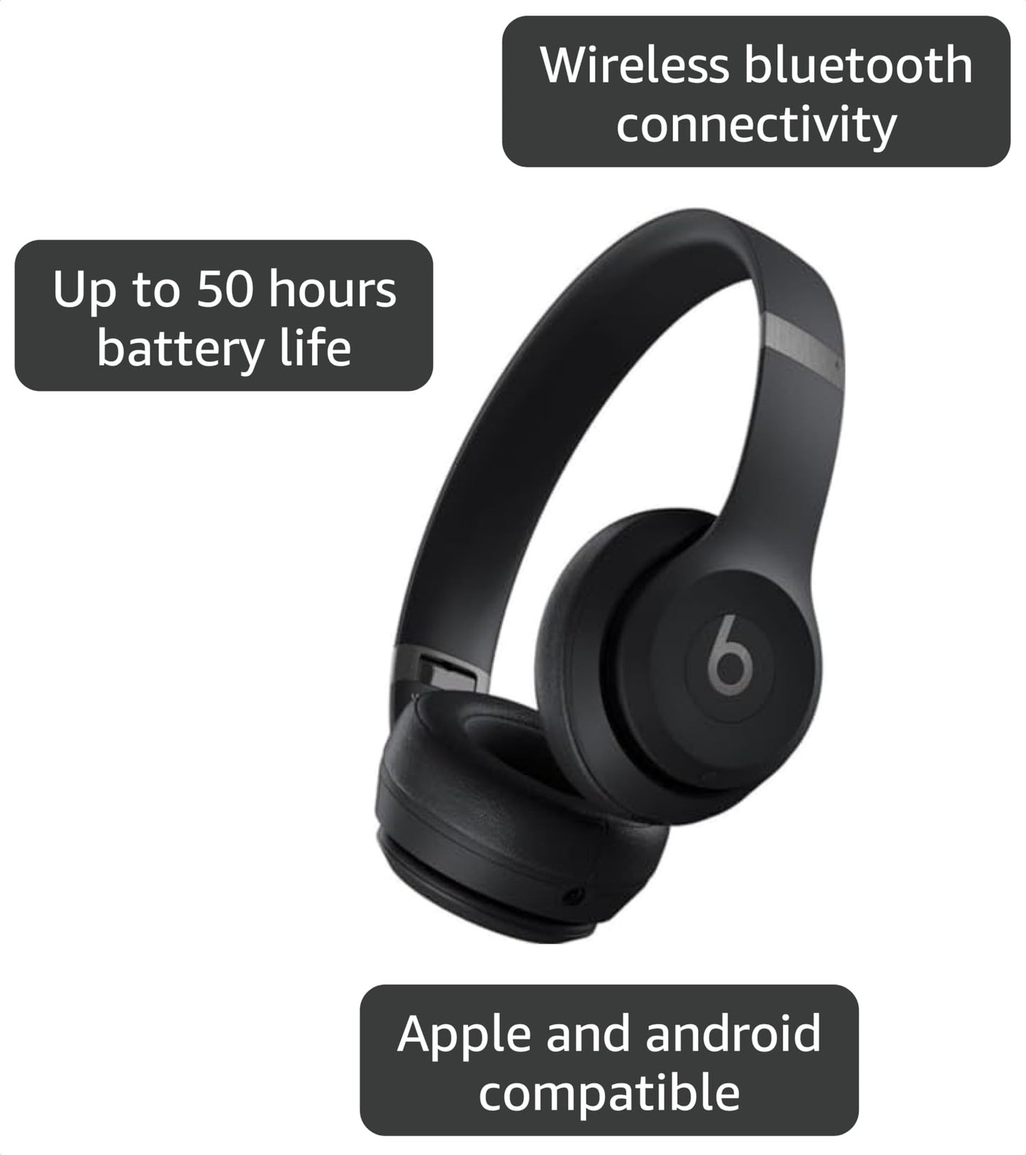 Beats Solo 4 - Wireless Bluetooth On-Ear Headphones, Apple & Android Compatible, Up to 50 Hours of Battery Life - Matte Black (Renewed)