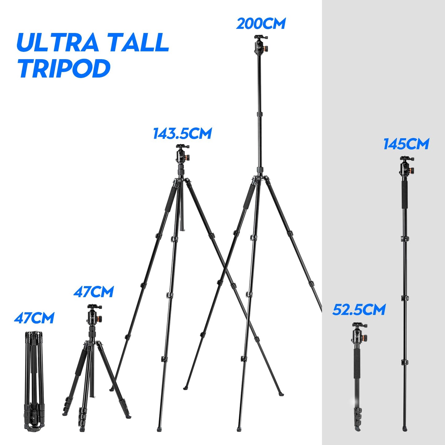 Fotopro 78" Camera Tripod, Aluminum Compact Travel Tripod and Monopod with 360° Ball Head Quick Release Plate, Professional Camera Tripod for DSLR
