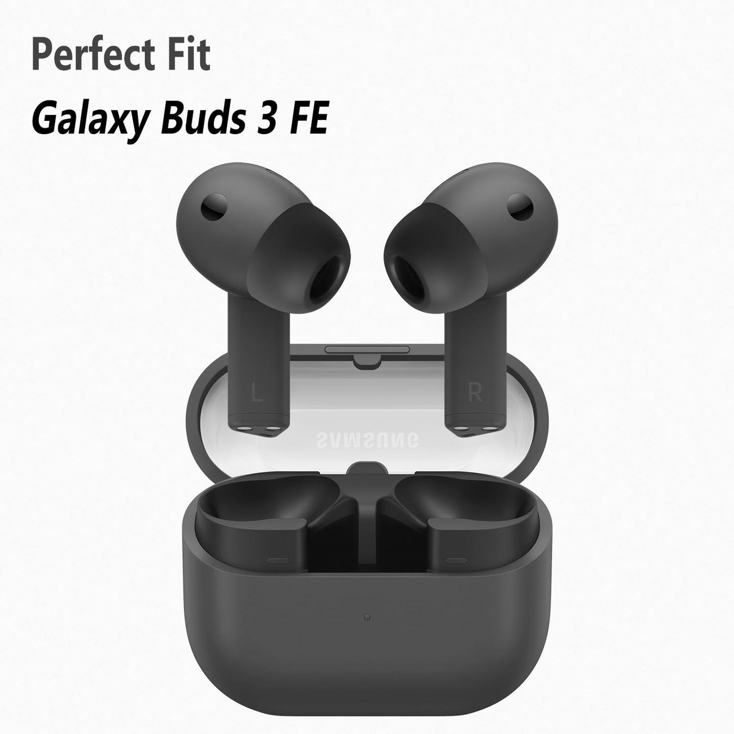 Geiomoo Silicone Ear Tips for Samsung Galaxy Buds 3 FE, Replacement Eartips Earbuds Earpads (Black,L/M/S)