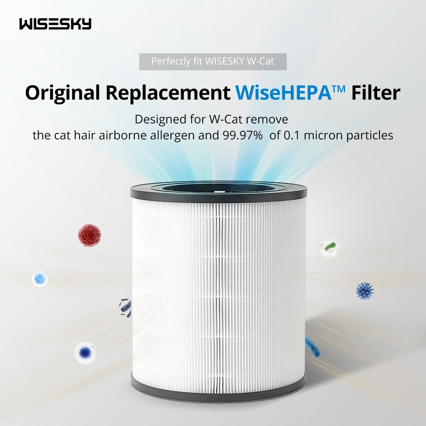 WiseHEPA Carbon Replacement Filter Compatible with WS360A Air Purifier, 9.33"L × 9.33"W × 10.39"H, Removes Pollen, Dust, Smoke, 1 Pack, White