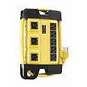 Southwire Woods Power Strip - 8-Grounded Outlets - Heavy Duty Industrial Outlet Strip - 6-Foot Yellow Cord - Lighted Switch Outlet Bar - Black