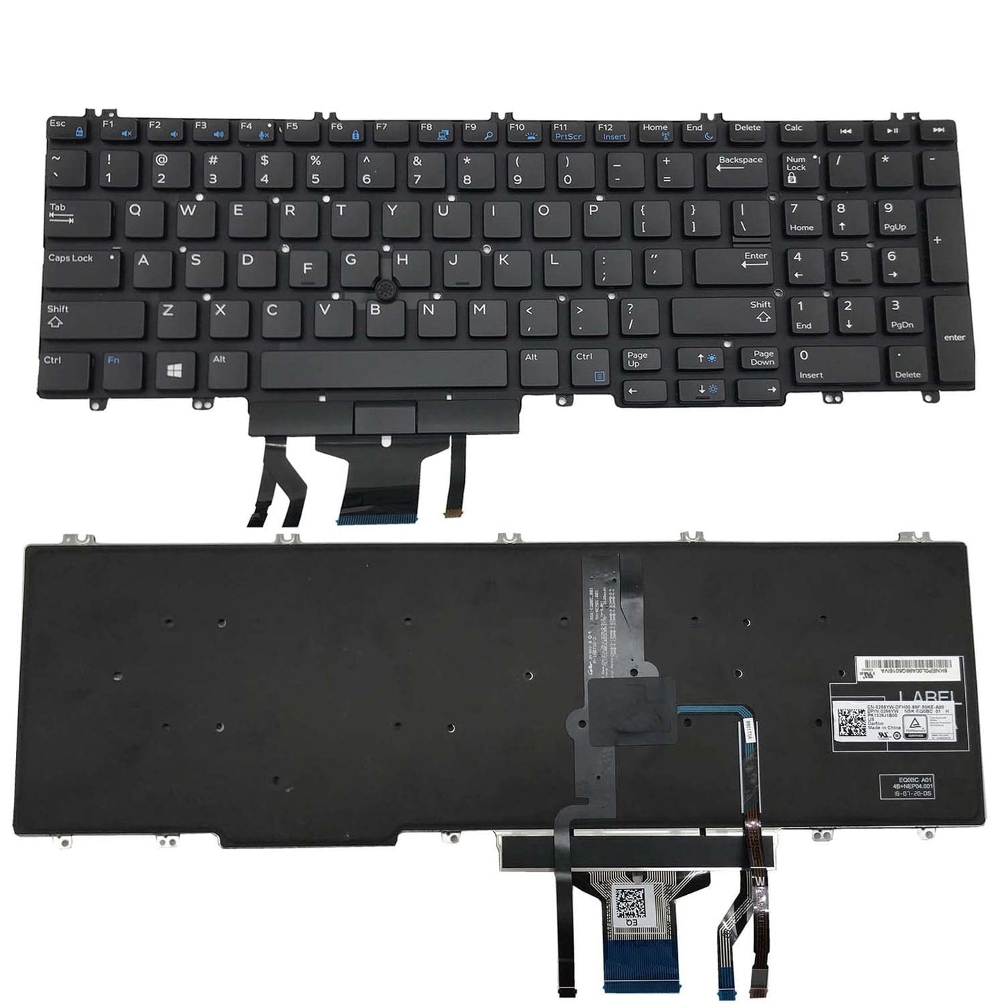 for DELL Precision 7530 7730 E7530 M7530 7540 7740 Series Black Frameless, with Backlight, with Mouse Stick 0DK60 00DK60 266YW 0266YW 06P79 006P79 US