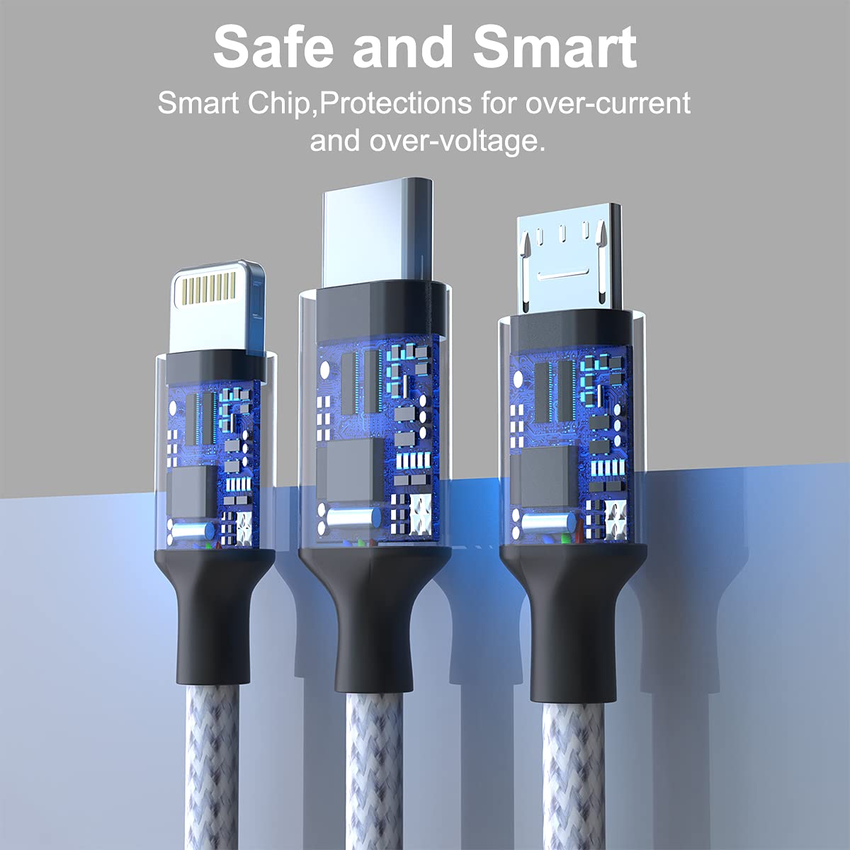 Multi 3 in 1 USB Long iPhone Charging Cable, 3M/10Ft Nylon Braided Universal Phone Charger Cord USB C/Micro USB/Lightning Connector Adapter…