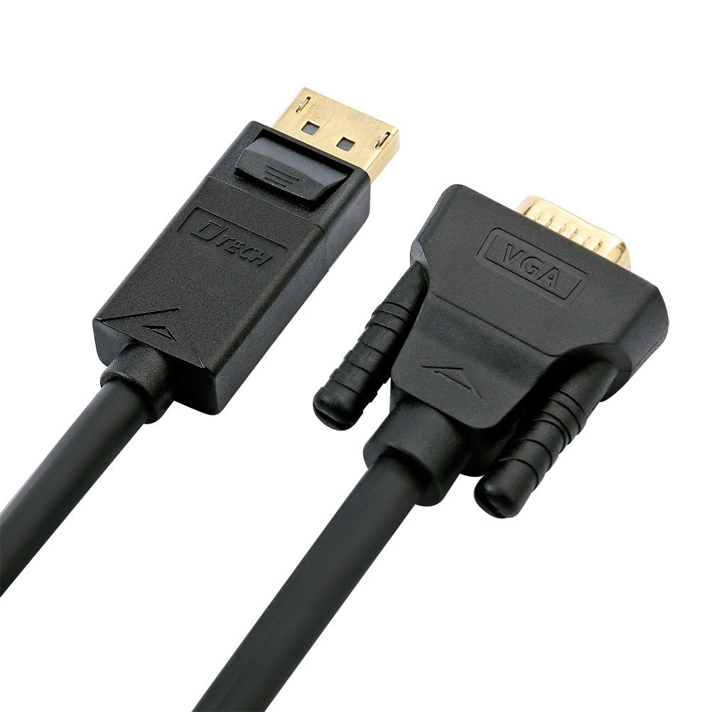 DTech Displayport to VGA Cable 10ft, DP Male to Male Cord Adapter with Gold Plated Connector (Black, 10 Feet)