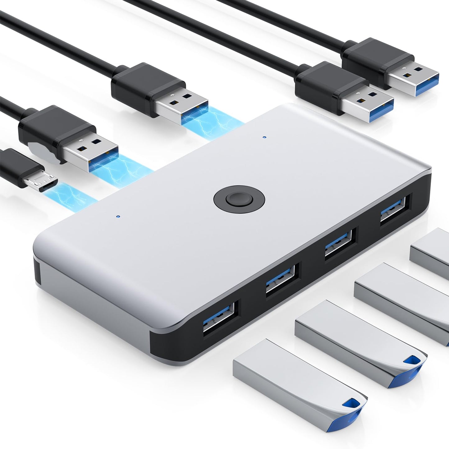 Opluz USB 3.0 KVM Switch Selector 2 Computers Share 4 USB 3.0 Ports Switcher USB for Keyboard Mouse Printer Scanner PC Laptop One Button Switch