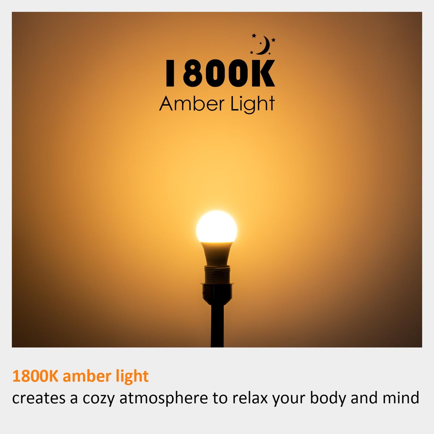 Maelsrlg A19 Warm Sleep Light Bulb, 9W(60W Equivalent), 1800K Amber, Dimmable, E26 Base, Soft Yellow Light Bulbs, 800 Lumen, 120V, 4-Pack