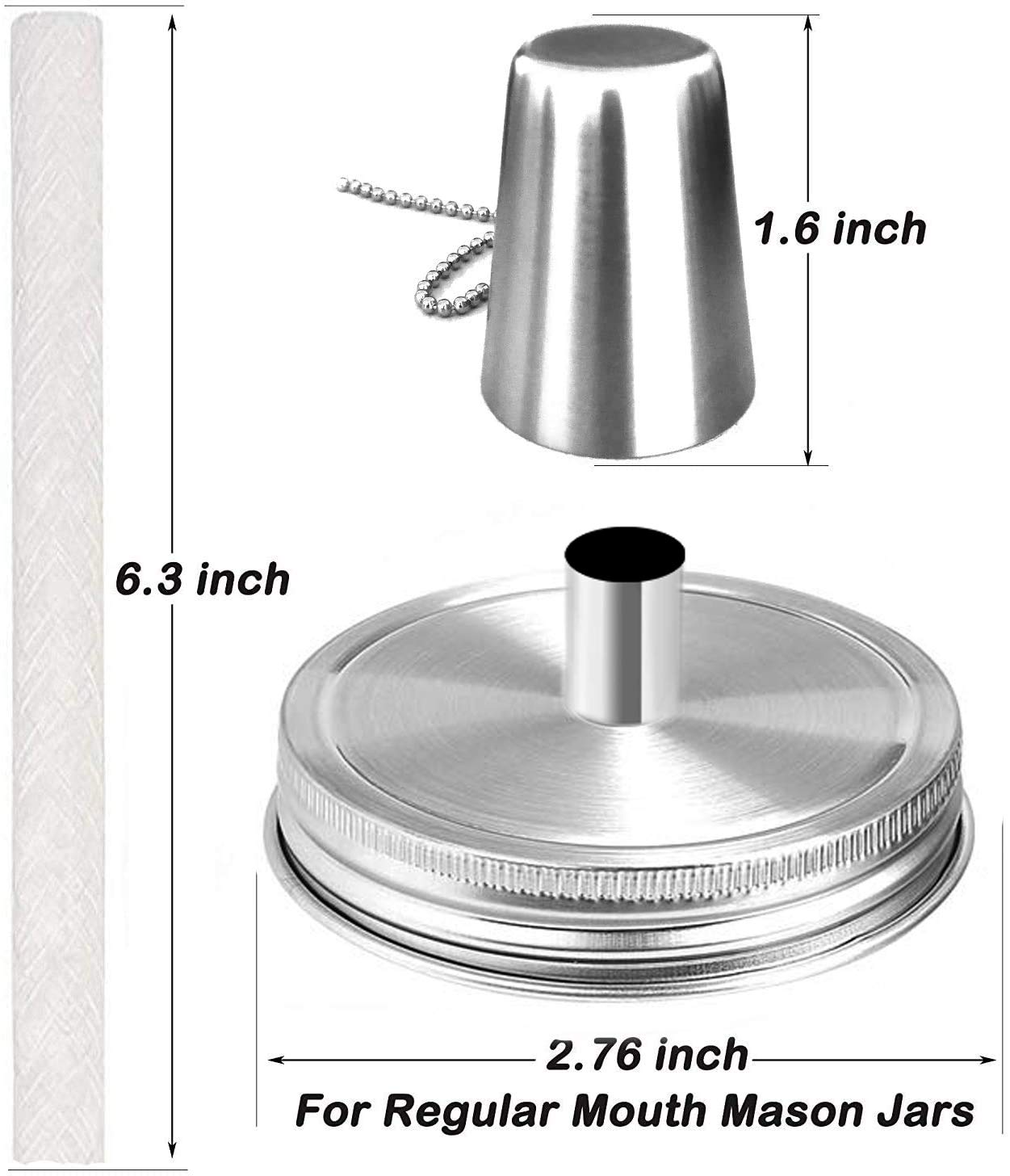 Yitee Mason Jar Tabletop Torch Kits,4 Pack Longlife Fiberglass Wicks,Stainless Steel Mason Jar Lids Caps Included,Outdoor Deck Oil Lamp Torch,Patio