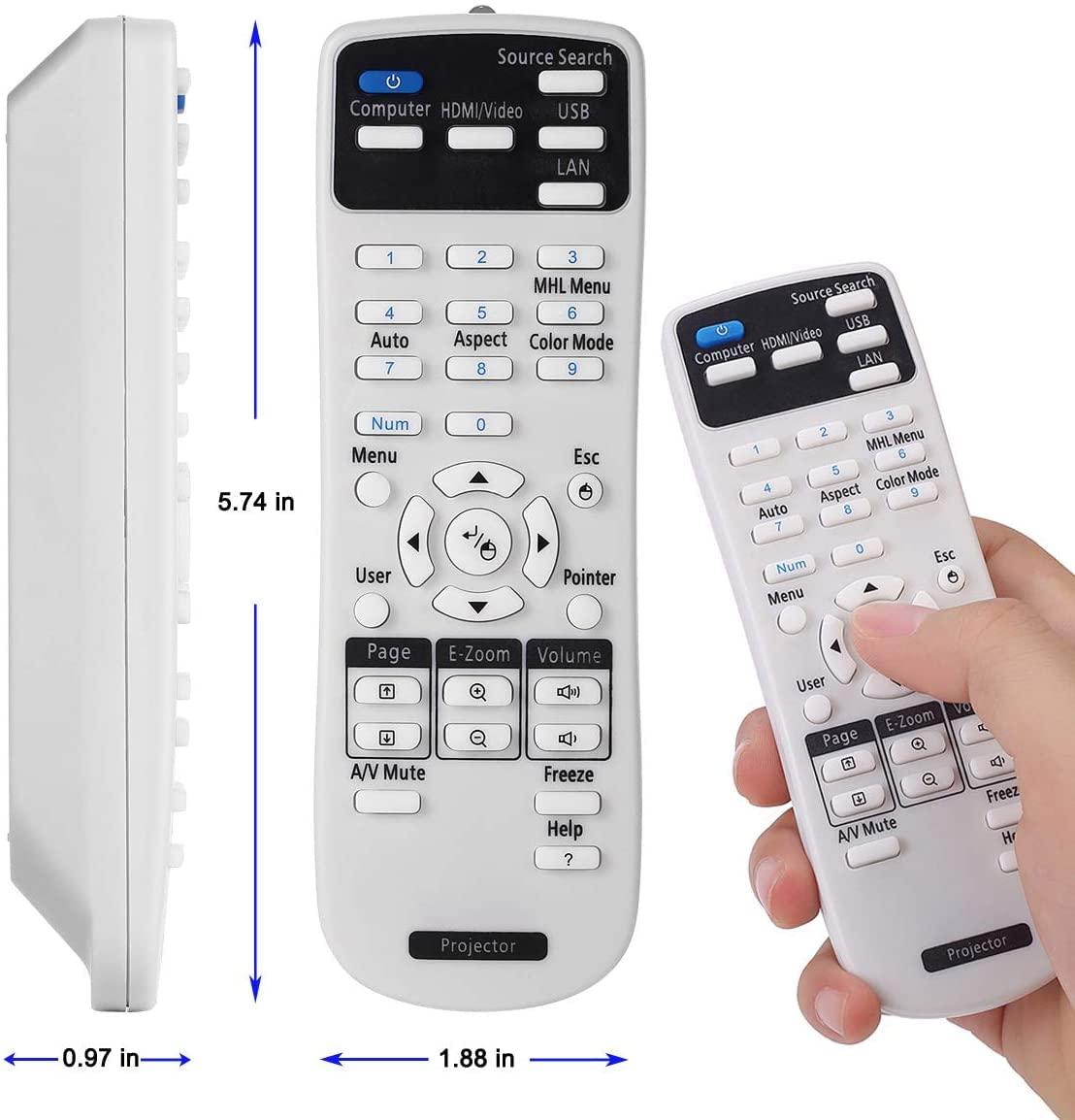Litance Projector Remote Control for Epson 2181788 PowerLite 585W 575W 535W 108 109W 530 570 580 1930 1935 Home Cinema 1060 1040 660 BrightLink 585Wi