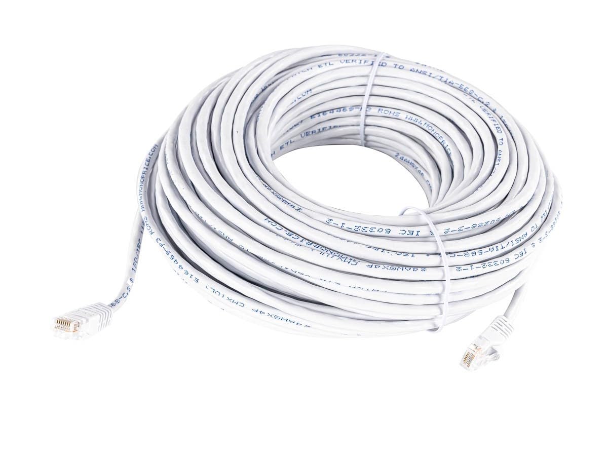 Monoprice Cat5e 100ft White Patch Cable UTP 24AWG 350MHz Pure Bare Copper Snagless RJ45 Fullboot Series Ethernet Cable
