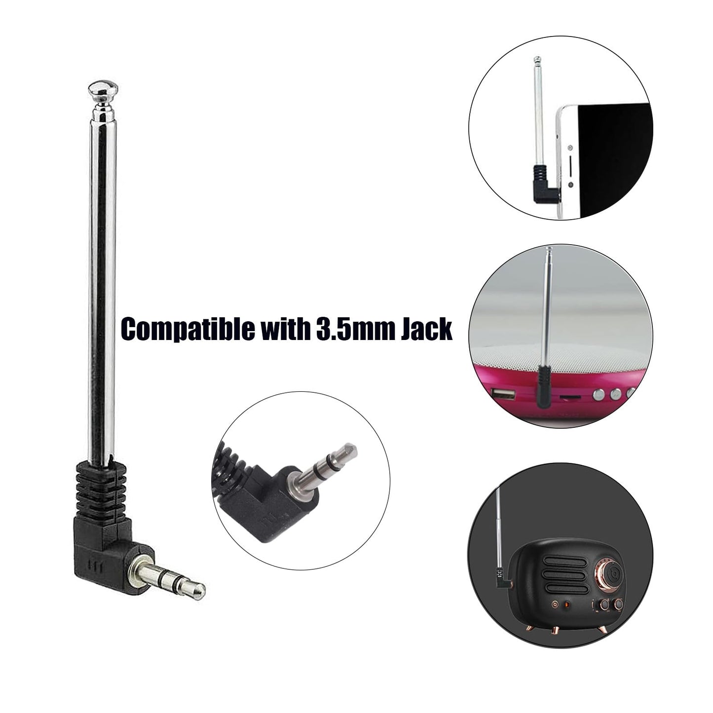hrsyyl 5pcs Telescopic FM Antenna 3.5mm Male FM Radio Antenna Compatible with Portable Radio Indoor Stereo Receiver AV Audio Video Home Theater