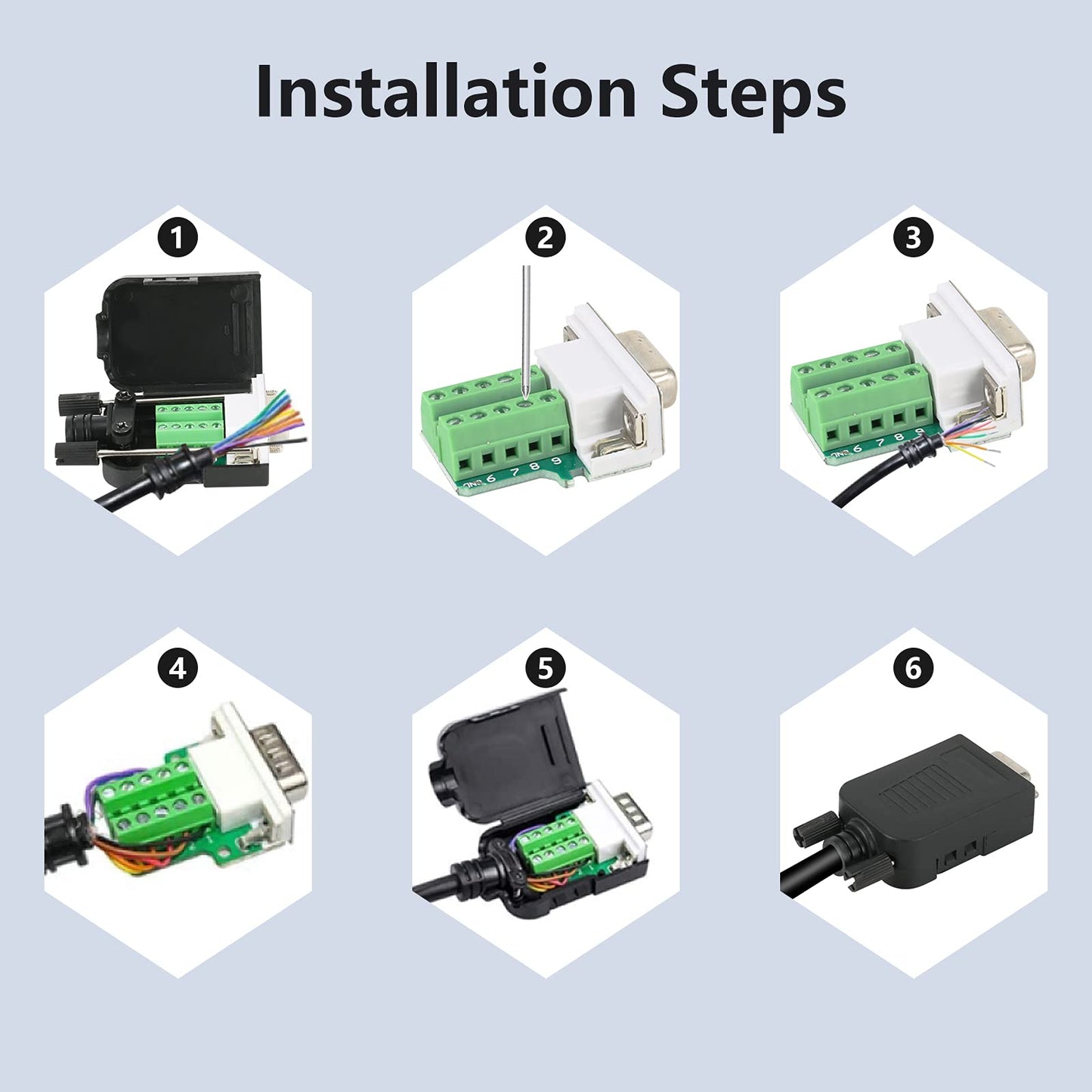 Dbilida DB9 Solderless Connector 4Female, DB9 Breakout Connector RS232 D-SUB Serial to 9pin Port Terminal with Case