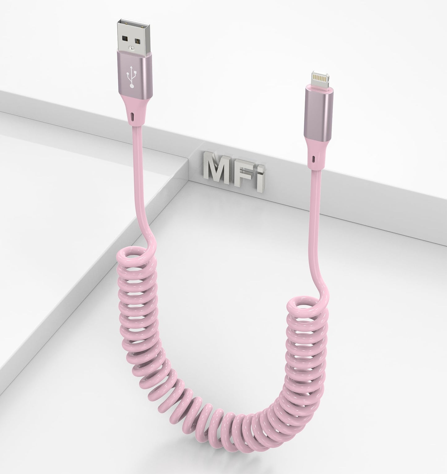 Coiled iPhone Charger Cord - 6Ft Lightning Cable for Apple CarPlay, Pink MFi Certified With Data Sync, Compatible With iPhone 14 13 12 11 Pro Max