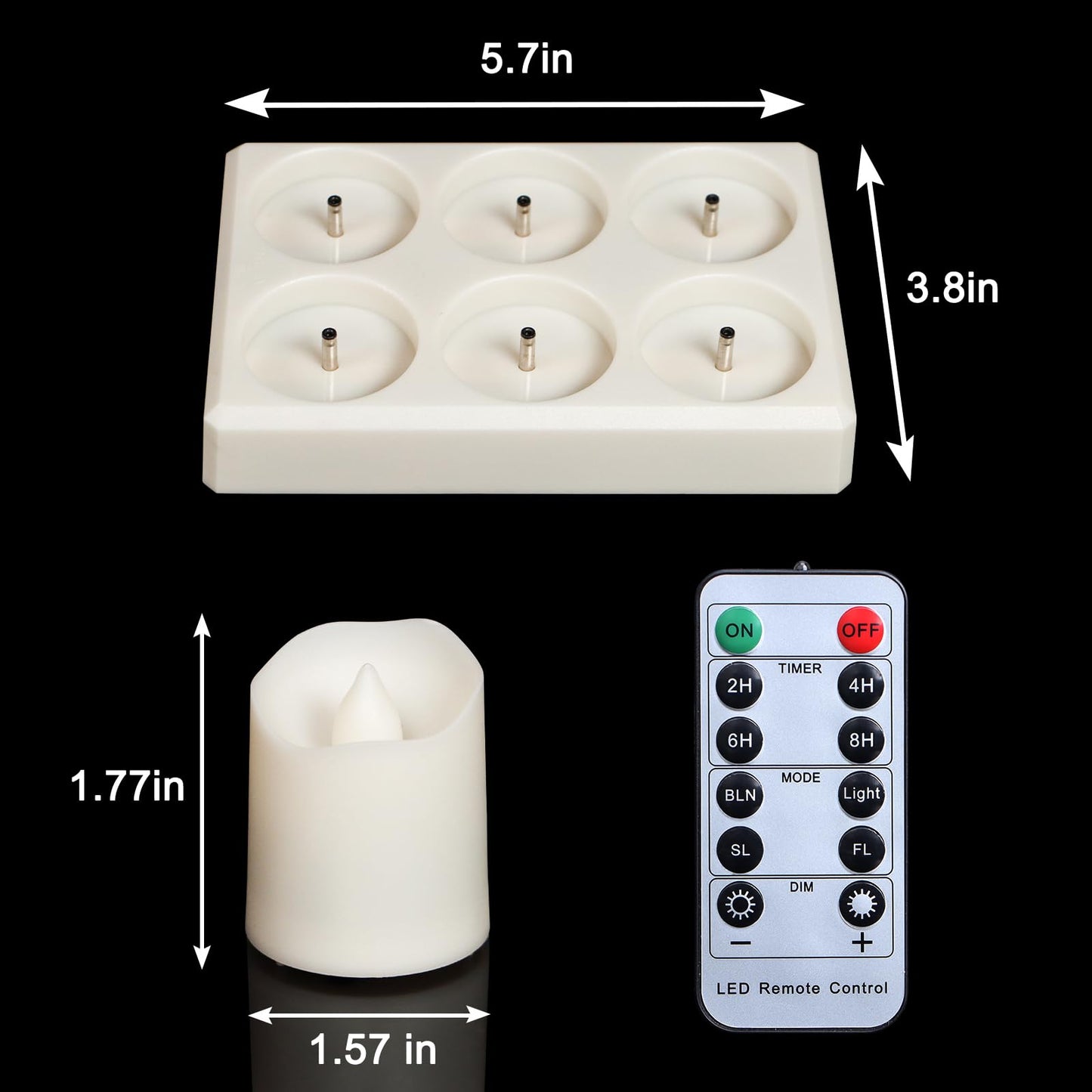 Sanmli 6pcs LED Tea Lights Rechargeable with Charging Base and USB Cable, Flameless Votive Candles Flickering with Remote and Timer, Electric Fake