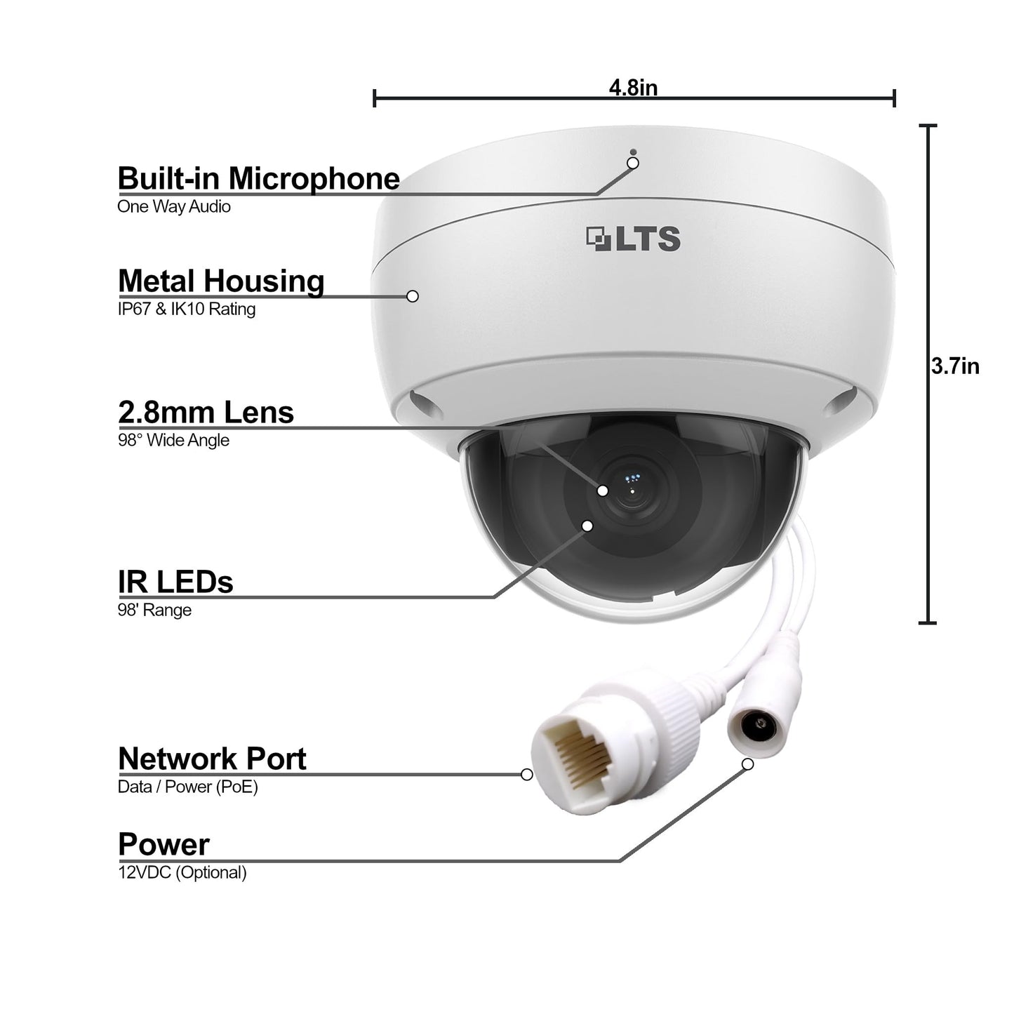 LTS CMIP7042-28 Platinum Network Vandal Dome IP Camera, 4MP, 2.8mm RJ 45 Connection