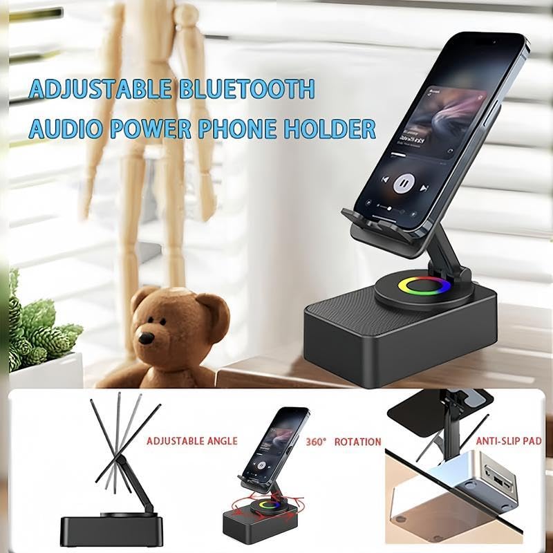 Wireless Audio Bluetooth Speaker 5in1 Phone Holder Emergency Rechargeable withColorful Ambient Light 300° Foldable for Tablet iPhone Android, Gifts