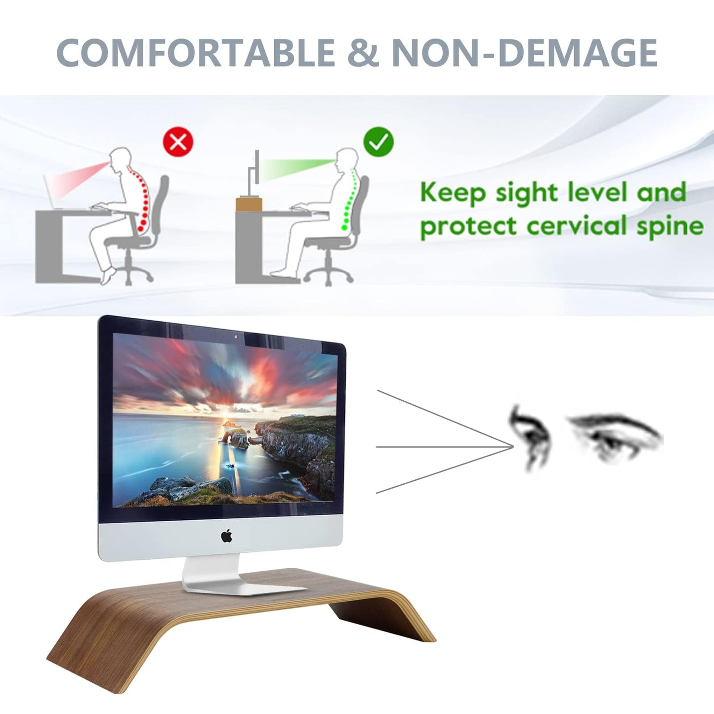 SAMDI Wooden Computer Monitor Stand Save Space Desktop Riser for Computers LCD Monitors Laptop PC iMac Notebook Apple MacBook(Black Walnut)
