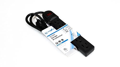 Pro Co Power 3ft 6 Outlet Strip Surge Protector, 15A 90J Black
