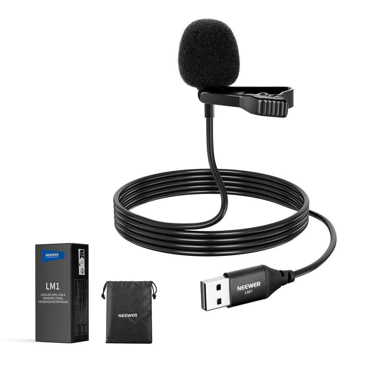 NEEWER LM1 USB A Lapel Microphone Mini Omnidirectional Clip On Lavalier Mic