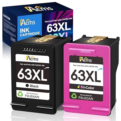 FACMS Remanufactured Ink Cartridge Replacement for HP 63 63XL 63XL for Envy 4520 4512 4513 4516 OfficeJet 3830 5255 5258 DeskJet 1112 1110 3630 3632