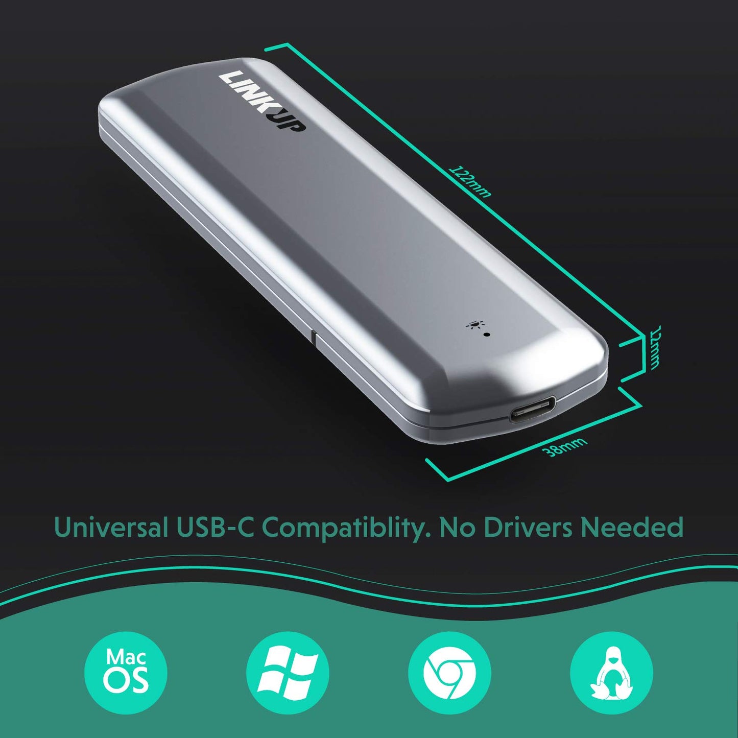LINKUP - Premium Tool-Less NVMe SSD 10 Gbps Enclosure M.2 to USB-C | Aluminum USB 3.1 Gen 2 to PCIe Gen3 x2 Bridge Chip for Windows & Mac | Compatible