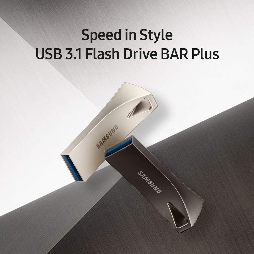 SAMSUNG BAR Plus 3.1 USB Flash Drive, 128GB, 400MB/s, Rugged Metal Casing, Storage Expansion for Photos, Videos, Music, Files, MUF-128BE3/AM