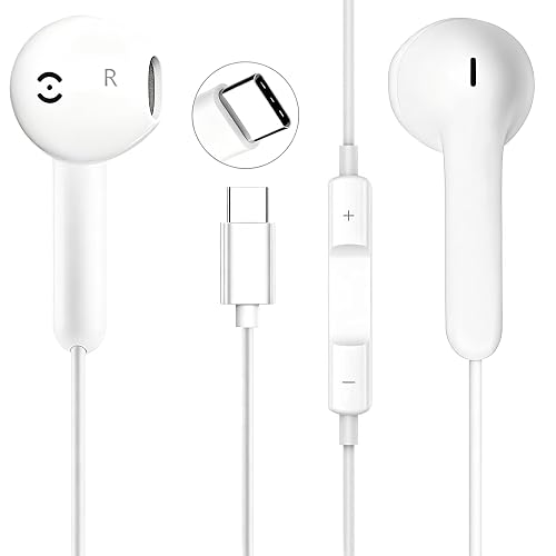 USB C Headphones Wired Earbuds for iPhone 17/16 Plus/15 Pro Max, USBC Headphone Type C Earphones with Mic &Volume Control Compatible with Samsung