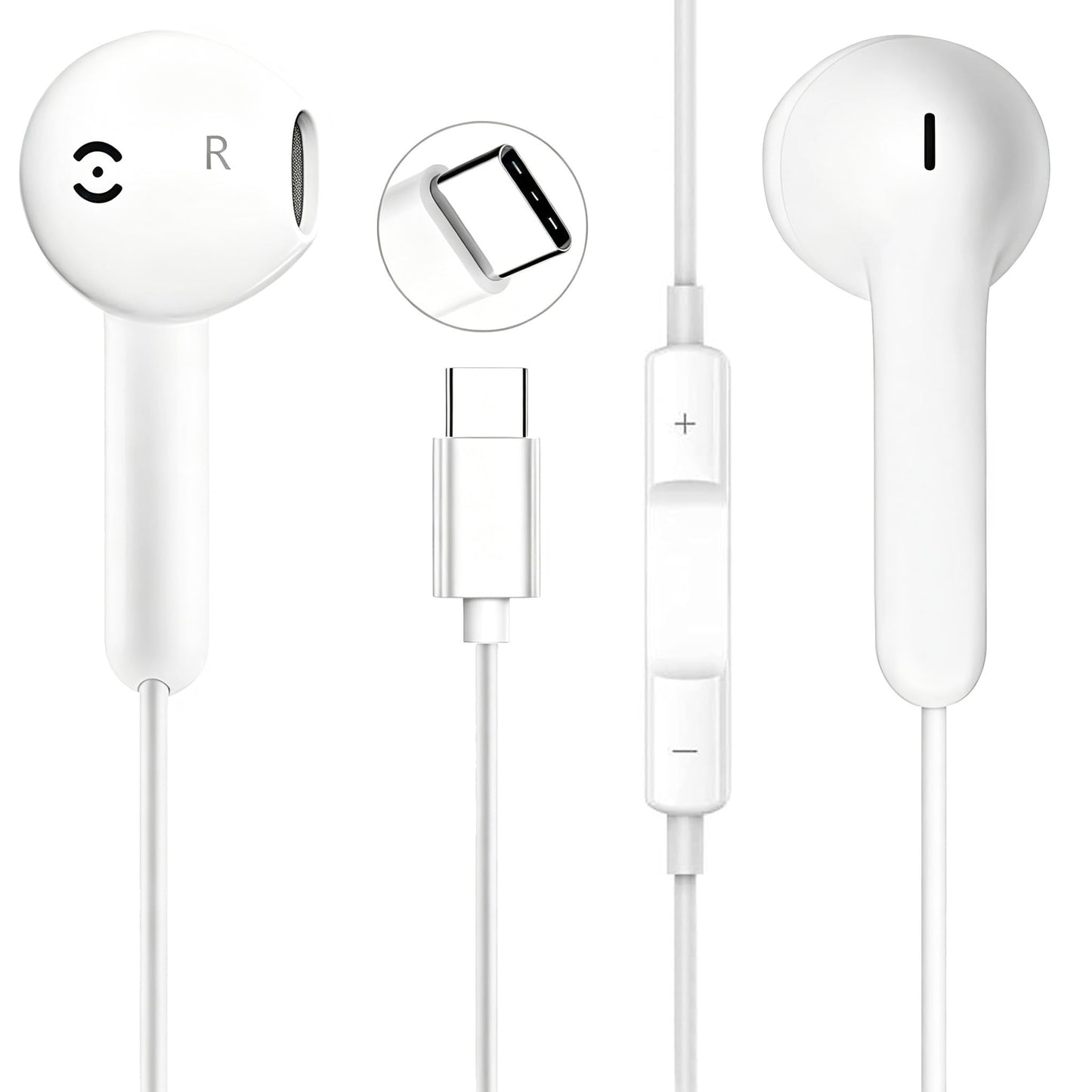 USB C Headphones Wired Earbuds for iPhone 17/16 Plus/15 Pro Max, USBC Headphone Type C Earphones with Mic &Volume Control Compatible with Samsung