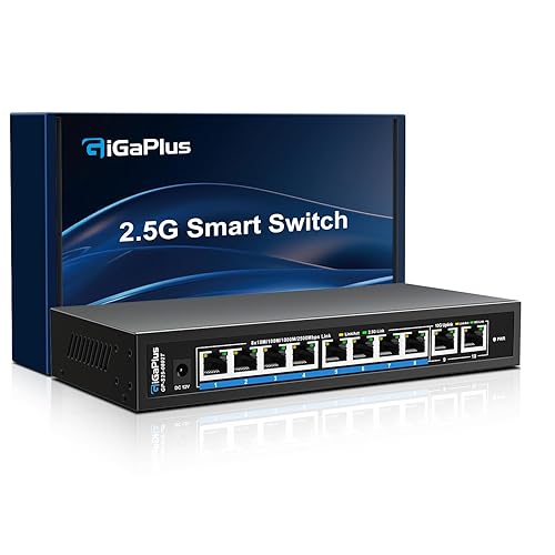 10 Ports 10Gb Unmanaged Ethernet Switch with 8*2.5G Base-T Ports, 2*10G RJ45 Ports. 80Gbps Switching Capacity, GiGaPlus 10Gbps Network Switch